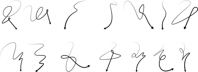 Tiny calligraphic swirly black arrows