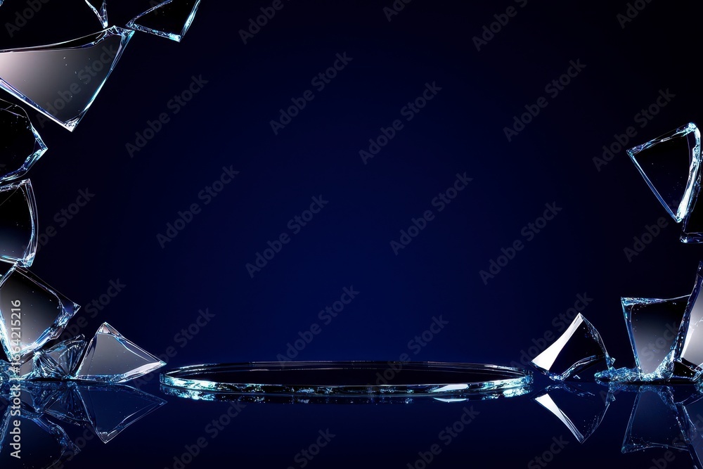 Poster an artistic view of shattered glass with glowing edge. creative depiction of fractured pane having r
