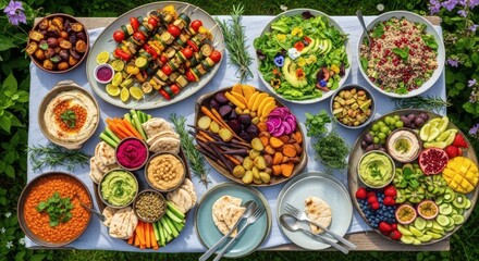 Fototapeta premium World Vegetarian Day celebration with diverse vegetarian meals promoting sustainable healthy living globally