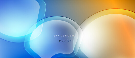 Abstract fluid shapes blend blues, oranges, whites. Gradient background creates dynamic visual effect. Minimalist design suitable for digital projects.