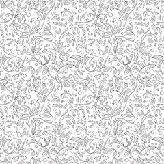 Seamless Pattern, Hand drawn seamless pattern with birds, leaves, and floral elements in sketch style Stock royalty free  image.
