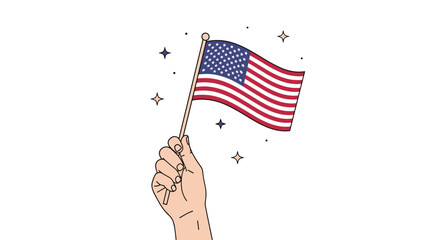 Celebrate independence day with a waving american flag in hand sparkles and stars