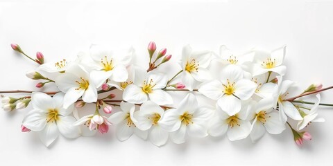 Obraz premium Elegant white blossoms arranged on pure white backdrop, serenity, bridal