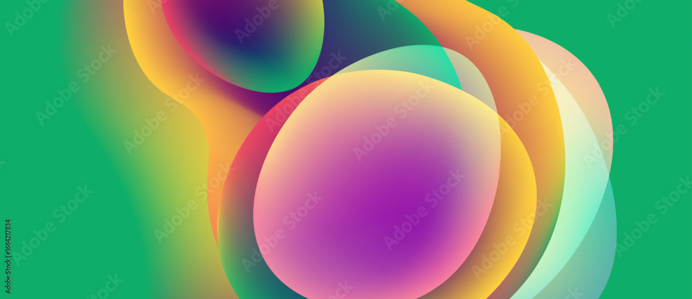 Poster abstract colorful shapes overlap, creating vibrant gradients. smooth transitions between hues sugges