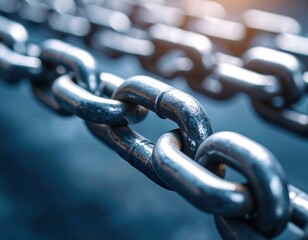 Close-up Metal Chain Links, Industrial Setting