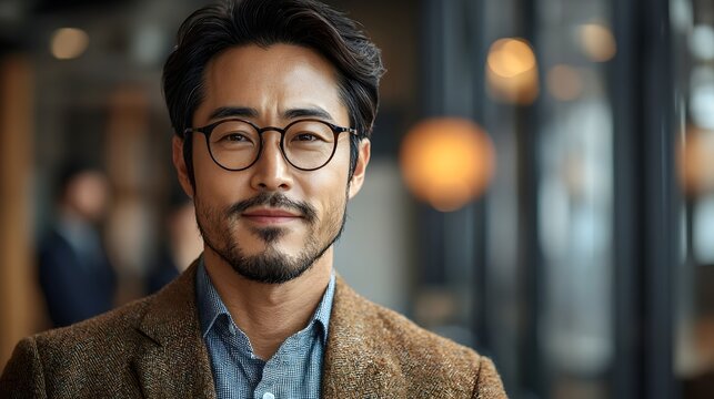 Confident Asian businessman in a modern office setting