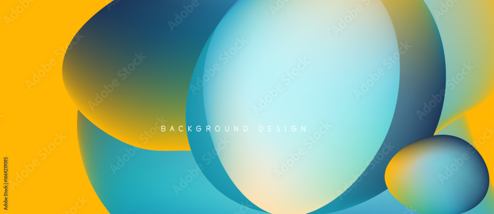 Poster Abstract fluid shapes, vibrant colors blend. Yellow, blue gradients create dynamic composition. Modern design element for backgrounds.