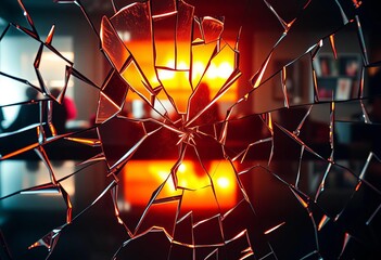 Shattered mirror reflecting distorted light and fractured images,  distorted,  abstract