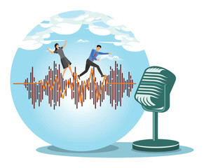 Podcast listening concept. Personal development or voice communication to success.