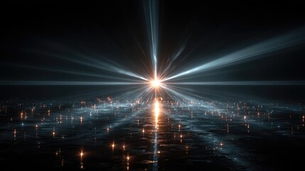 White glowing burst light effect, bright lens flare and sparkle shine on transparent background