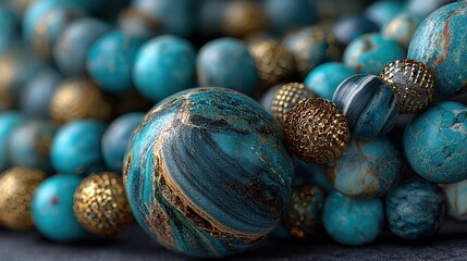 Elegant turquoise and gold bead jewelry arrangement showcasing intricate craftsmanship and artistic design