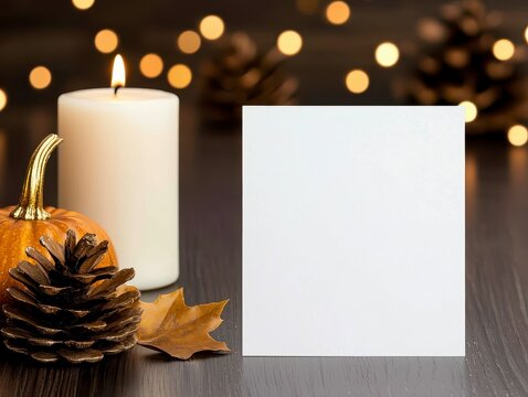 Elegant Thanksgiving menu mockup featuring rustic fal. Refined autumnal feast program prototype displaying countryside charm festive holiday dinner tasteful layout thanksgiving - Powered by Adobe