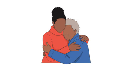 Younger person embracing an older person with warmth and affection showing generational connection and support