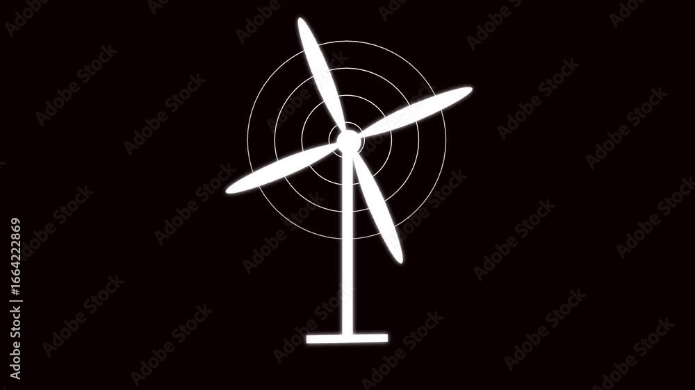 Poster animated renewable energy wind turbine rotating seamless loop clean power technology 4k ultra hd. wi