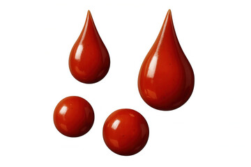 Fototapeta premium Red sauce dripping and forming vibrant droplets and glossy spheres against a transparent background, highlighting its rich texture and color