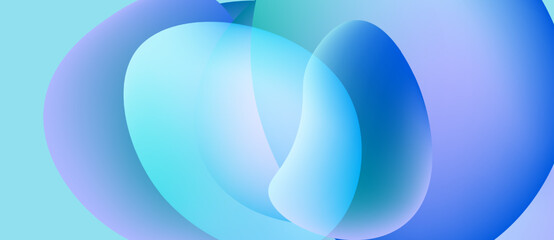 Abstract fluid shapes overlap, creating soft blue, purple gradients. Minimalist design evokes calm, modern aesthetic. Light plays with form.