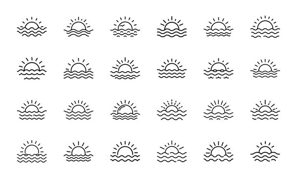 Travel and Adventure Line Icons Set – Tourism, Vacation, Hiking, Camping, Airplane Ticket, Luggage, Backpack, Mountain Climbing, Surfing, Cycling, Snorkeling, Summer Holiday and Outdoor Exploration Ve