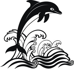 Fototapeta premium Artistic Black and White Dolphin Leaping from Ocean Waves A Symbol of Marine Life and Aquatic Beauty