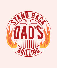 Dad’s Grilling BBQ T-Shirt Design with Retro Badge and Flames