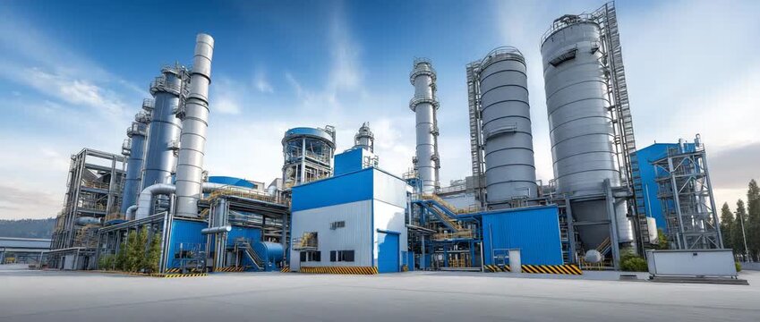 An emphasis on the exhaust system of asphalt factories, which incorporates cutting-edge carbon capture technology to demonstrate the systems that filter and trap CO2 emissions during manufacturing