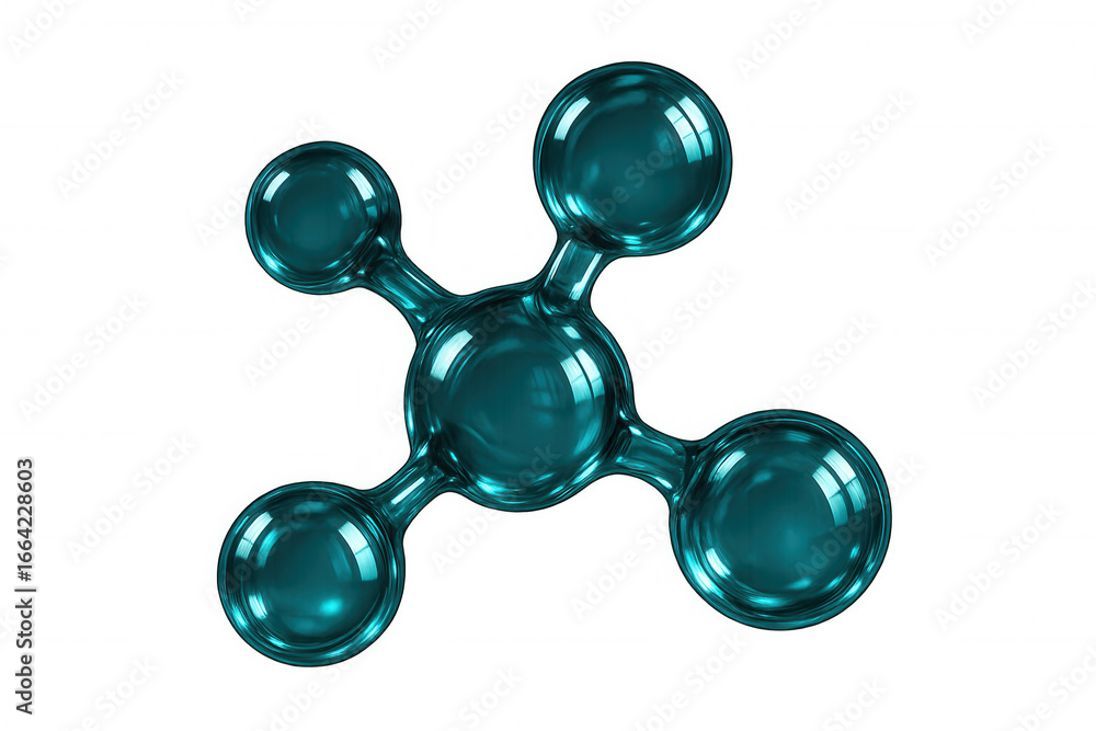 Poster glassy turquoise molecular structure rotating on transparent background, perfect for science and tec