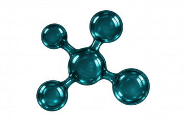 Glassy turquoise molecular structure rotating on transparent background, perfect for science and technology related projects