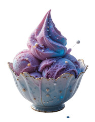  Luxurious Purple and Gold Soft Serve in a Decorative Gold-Trimmed Cup - A Regal and Elegant Frozen Dessert