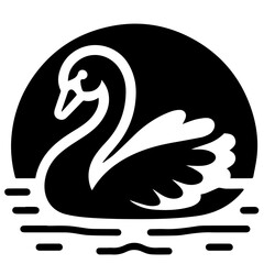 Obraz premium Stylized swan swimming in water with a dark circular background in a simple graphic design style