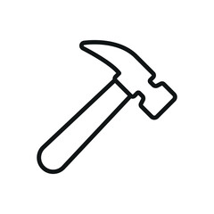 Hammer tool icon in outline for builder, mechanic, and construction visuals.