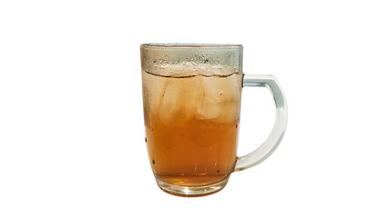 A refreshing glass of iced tea served in a clear glass, isolated on a transparent background. Perfect for beverage menus, summer drink ads, or thirst-quenching product visuals.