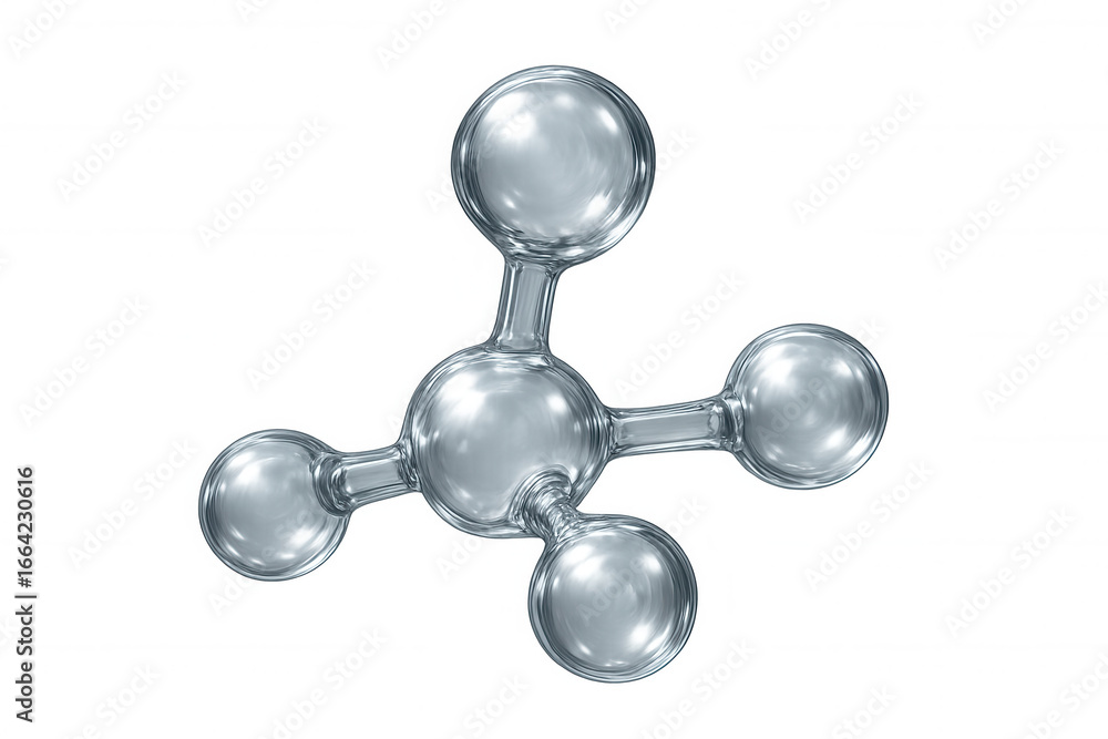 Poster glass molecule structure rotating on transparent background, perfect for science and technology conc