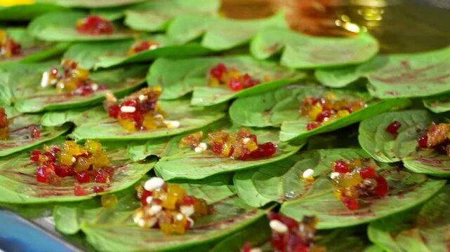 Close up shot of Meetha paan/sweet beeda recipe