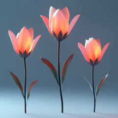 Elegant Pink Tulips Blooming Against Soft Blue Background