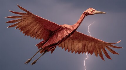 Crimson Crane Soaring Through Electric Storm
