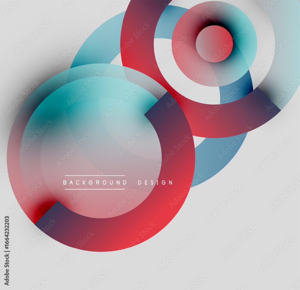 Poster Abstract circles overlap, creating vibrant color gradients. Modern design elements suggest dynamic composition.