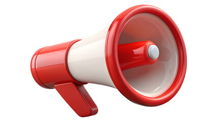 Red and white megaphone isolated on transparent background, symbolizing communication, announcements, and the power of voice for effective messaging and alerts