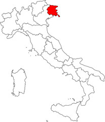 Fototapeta premium Map of Italy highlighting the Friuli-Venezia Giulia region. Perfect for projects on its unique culture, border location, Alps, and Adriatic coastline.