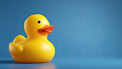 Yellow rubber duck on blue