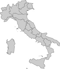 Obraz premium A sleek, grey political map of Italy with clearly defined regional borders. Perfect for professional, educational, and data visualization projects.