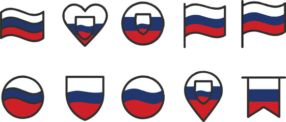 Set of Slovakia Independence Day icons with national flag colors in modern shapes. Ideal for presentations, websites, or as a patriotic design element.