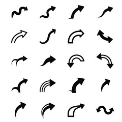 Fototapeta premium Sixteen black arrow icons with various curves and styles on white collection symbol