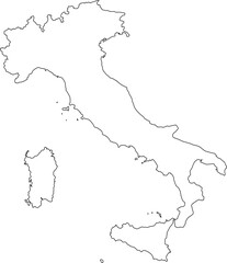  A clean, minimalist vector outline map of Italy. Ideal for designs needing a simple, elegant geographic shape for travel, education, or web projects