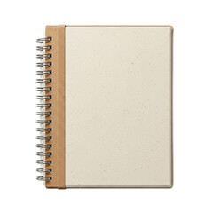 Beige spiral bound notebook with a kraft paper spine. PNG transparent