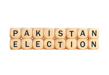Pakistan election wooden letter blocks isolated on transparent background