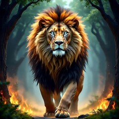 lion in the woods