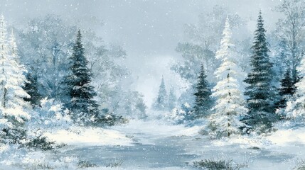 Winter forest scene with snow