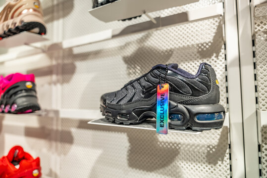 Bangkok, Thailand - June 1, 2025: Full black Nike Air Max Plus Exclusive in iconic OG blue gradient colorway paying tribute to original design legacy