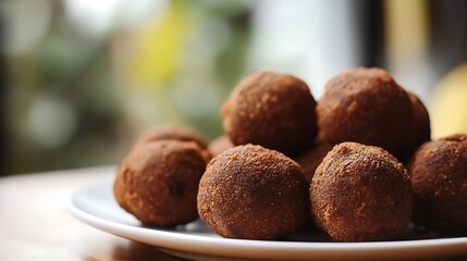 Plate of GoldenBrown Arancini Balls with Textured Surface, Italian Rice Balls Appetizer