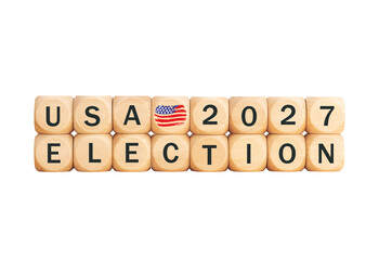 Usa election 2027 wooden letter blocks isolated on transparent background