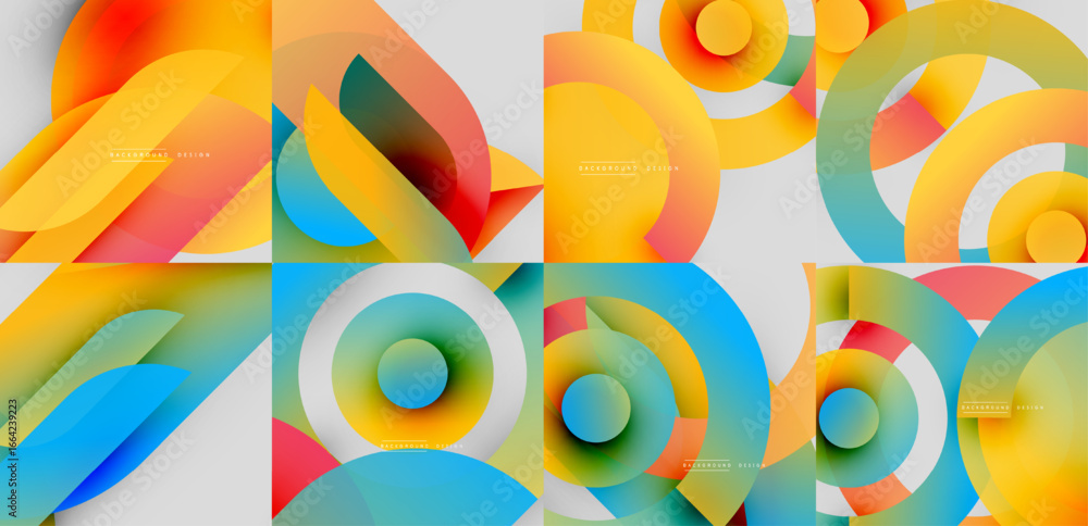 Poster abstract colorful backgrounds. geometric shapes overlap creating vibrant visual effects. modern desi